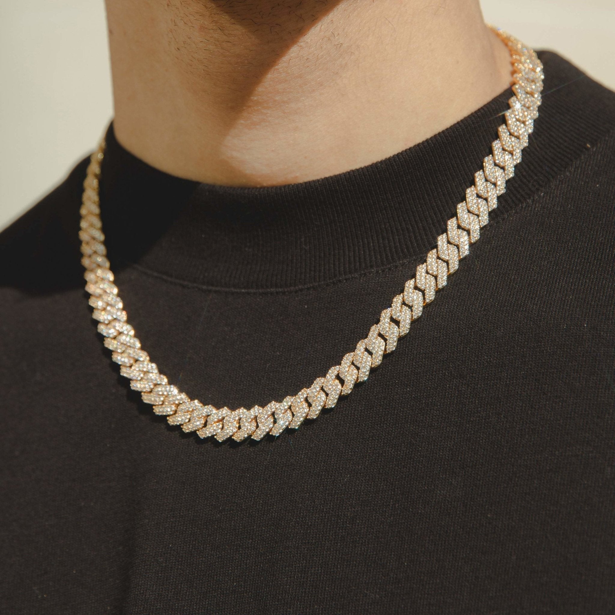 10mm Diamond Prong Link Chain - Gold - Cernucci
